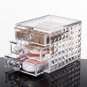 Acrylic 3 Drawers Makeup Organizer ,Diamond Pattern Display Cases