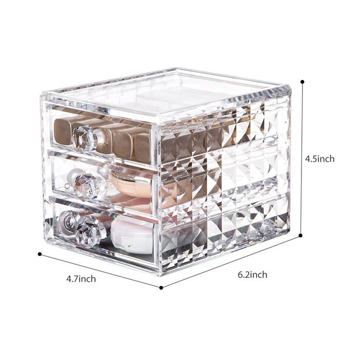 Acrylic 3 Drawers Makeup Organizer ,Diamond Pattern Display Cases