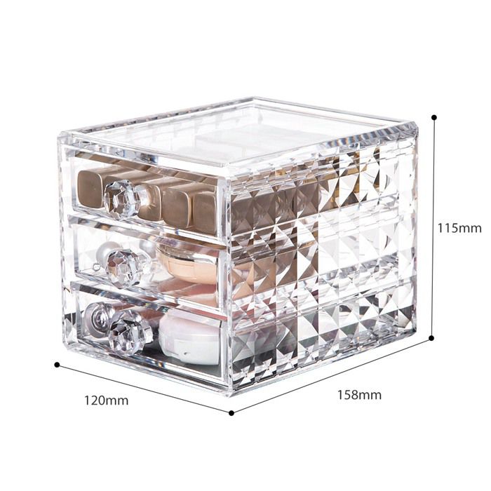 Acrylic 3 Drawers Makeup Organizer ,Diamond Pattern Display Cases