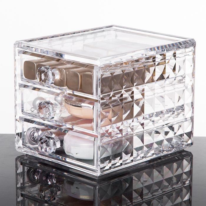 Acrylic 3 Drawers Makeup Organizer ,Diamond Pattern Display Cases