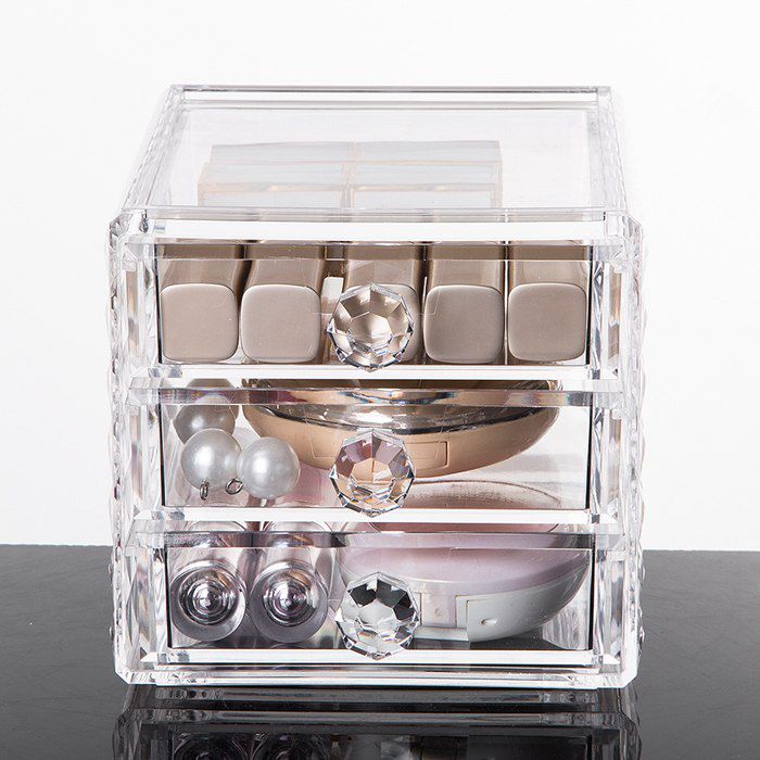 Acrylic 3 Drawers Makeup Organizer ,Diamond Pattern Display Cases