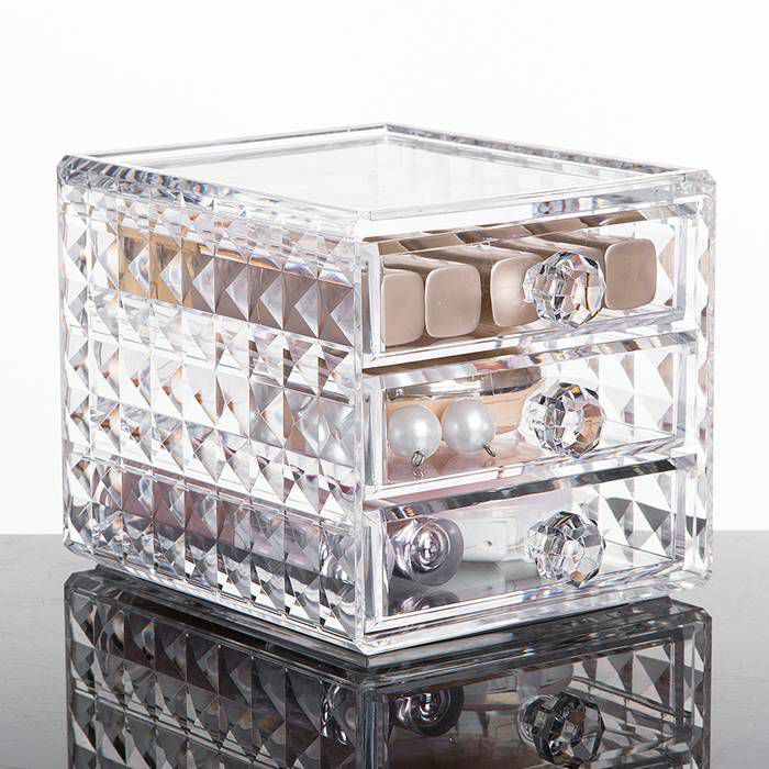 Acrylic 3 Drawers Makeup Organizer ,Diamond Pattern Display Cases