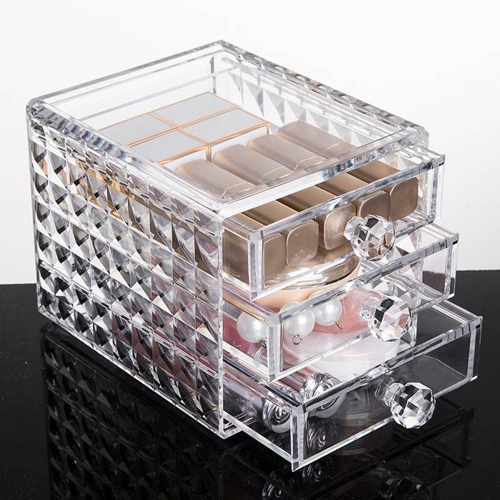 Acrylic 3 Drawers Makeup Organizer ,Diamond Pattern Display Cases