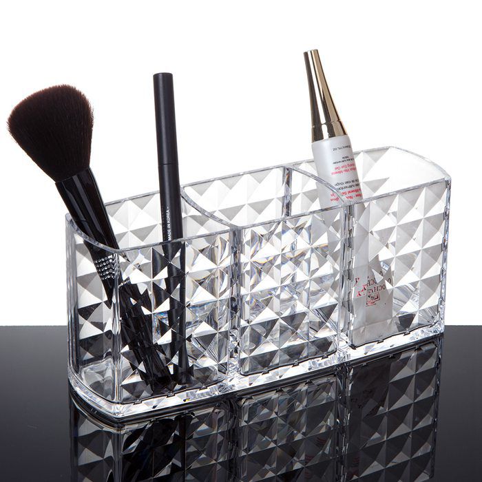 Cosmetics Brushes Organizer With 3 Slots Shining Cosmetic Storage