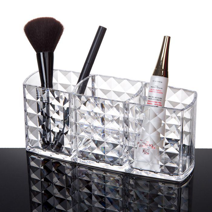 Cosmetics Brushes Organizer With 3 Slots Shining Cosmetic Storage