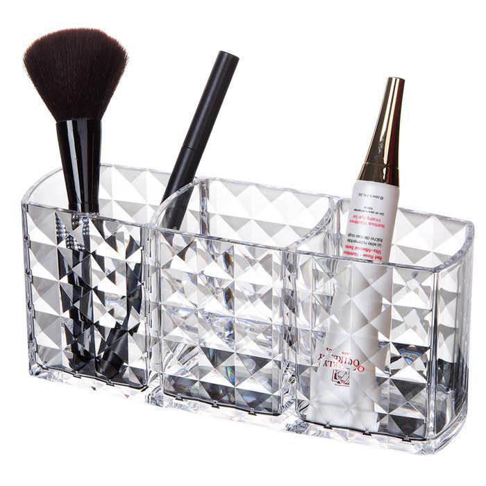 Cosmetics Brushes Organizer With 3 Slots Shining Cosmetic Storage