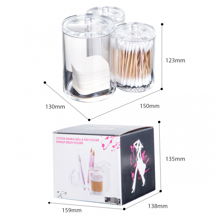 Acrylic Cosmetic Organizers with Three Round Slots Storage and Lids