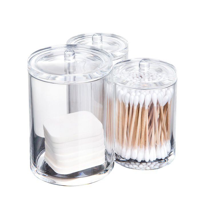 Acrylic Cosmetic Organizers with Three Round Slots Storage and Lids