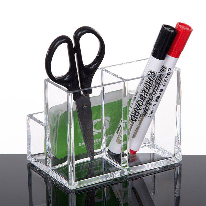 Makeup Brushes Organizer-Acrylic Cosmetic Clear Pen Holder for Office Desktop Bathroom Dresser Storage Box, 3 Slots