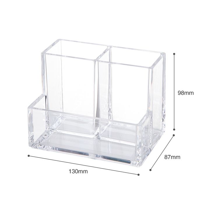 Makeup Brushes Organizer-Acrylic Cosmetic Clear Pen Holder for Office Desktop Bathroom Dresser Storage Box, 3 Slots