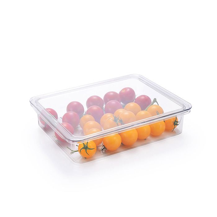 Plastic Stackable Kitchen Pantry Cabinet/Refrigerator Food Storage Container Box, Attached Lid - Organizer for Coffee, Tea, Packets, Snack Bars - BPA Free, Food Safe